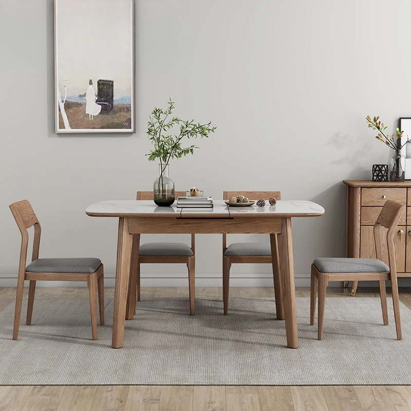 원목 암석판 식탁, 북유럽 가정용 텔레스코픽 접이식 2-6인용 직사각형, 소형 아파트 식탁