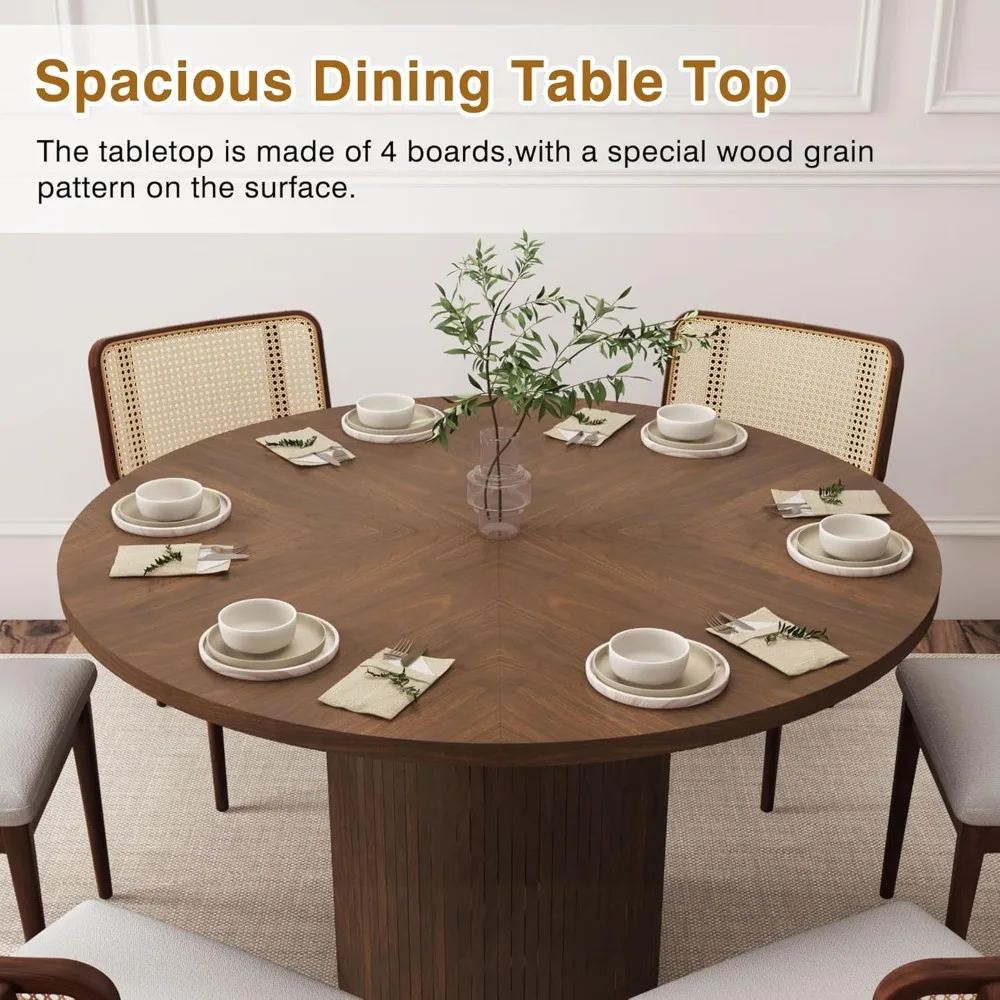 

47 Inch Round Dining Table, Farmhouse Fluted Dining Kitchen Table, Modern Wood Small Circle Dining Table for Kitchen Living Room