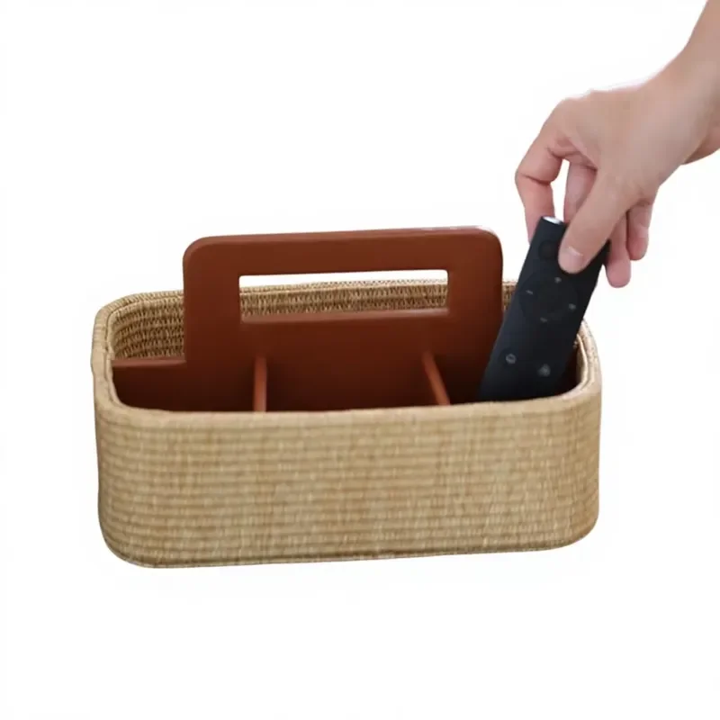 Hepburn Style French Luxury Rattan Handheld Remote Control Storage Box - Living Room Coffee Table and Desk Storage Box