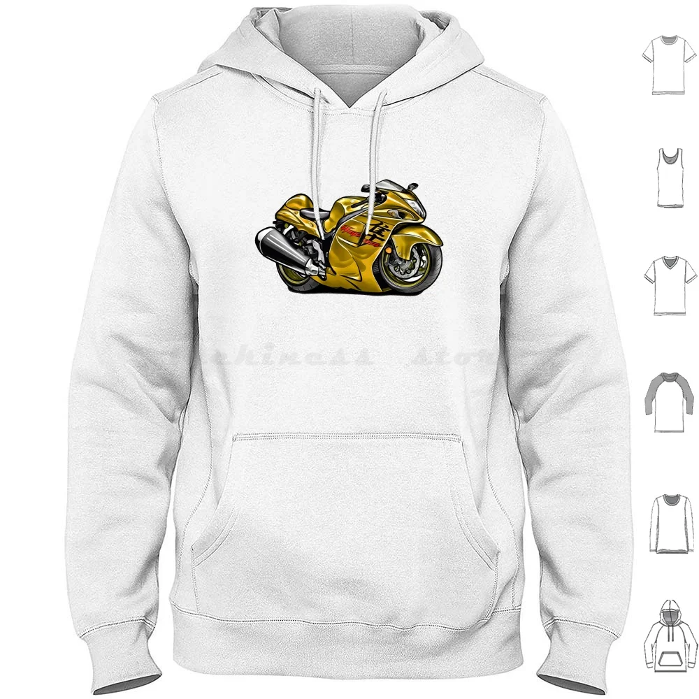 Cartoon Art Hayabusa Motorcycle Motorbike Illustration Yellow Hoodie cotton Long Sleeve Hayabusa Motorcycle Motorbike