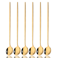 6Pcs Coffee Stirring Spoon Cutlery Set Juice Gold Tea Spoons Dinnerware Ice Cream Long Handle Scoop Tableware Kitchen Tools