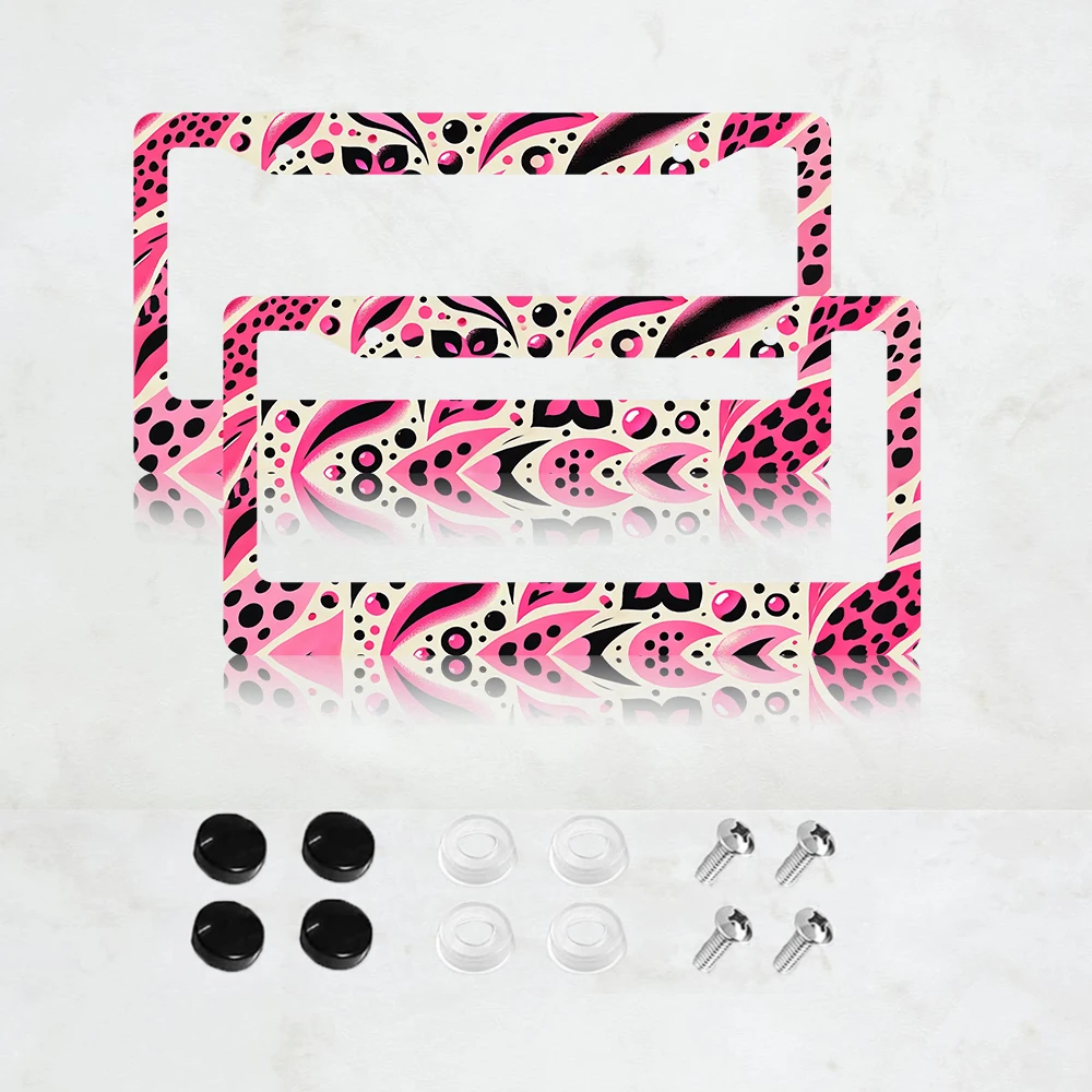 

2PC Sexy Leopard License Plate Frame Pink Leopard Animal Print Aluminum License Plate Frame - 6 x 12 Inch US Standard Size