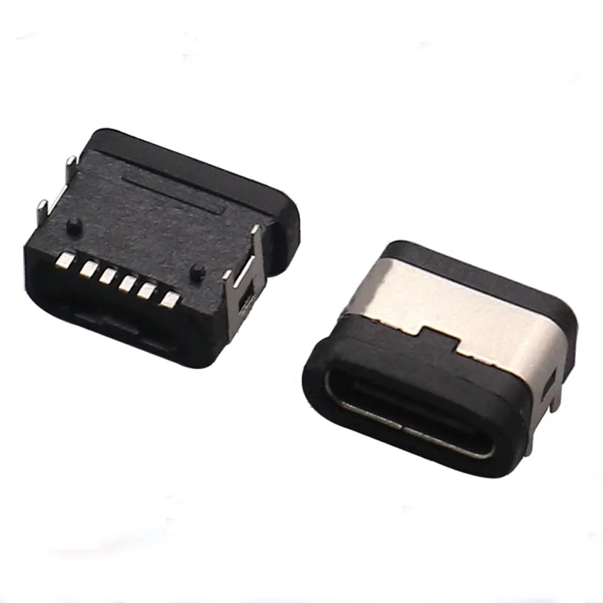 2-10PCS Type-C Connector Female Seat Type-C Female Seat 6p Board Patch 4-pin Straight Female Head Waterproof USB JACK