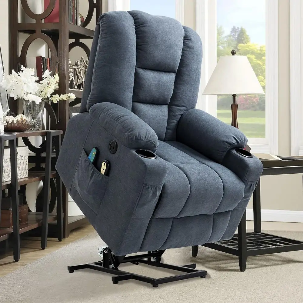 

Ergonomic Fabric Recliner with Electric Massage, Heated Seat, 2 Remotes, USB Ports, Cup Holders, and Side Pockets for Comfortabl