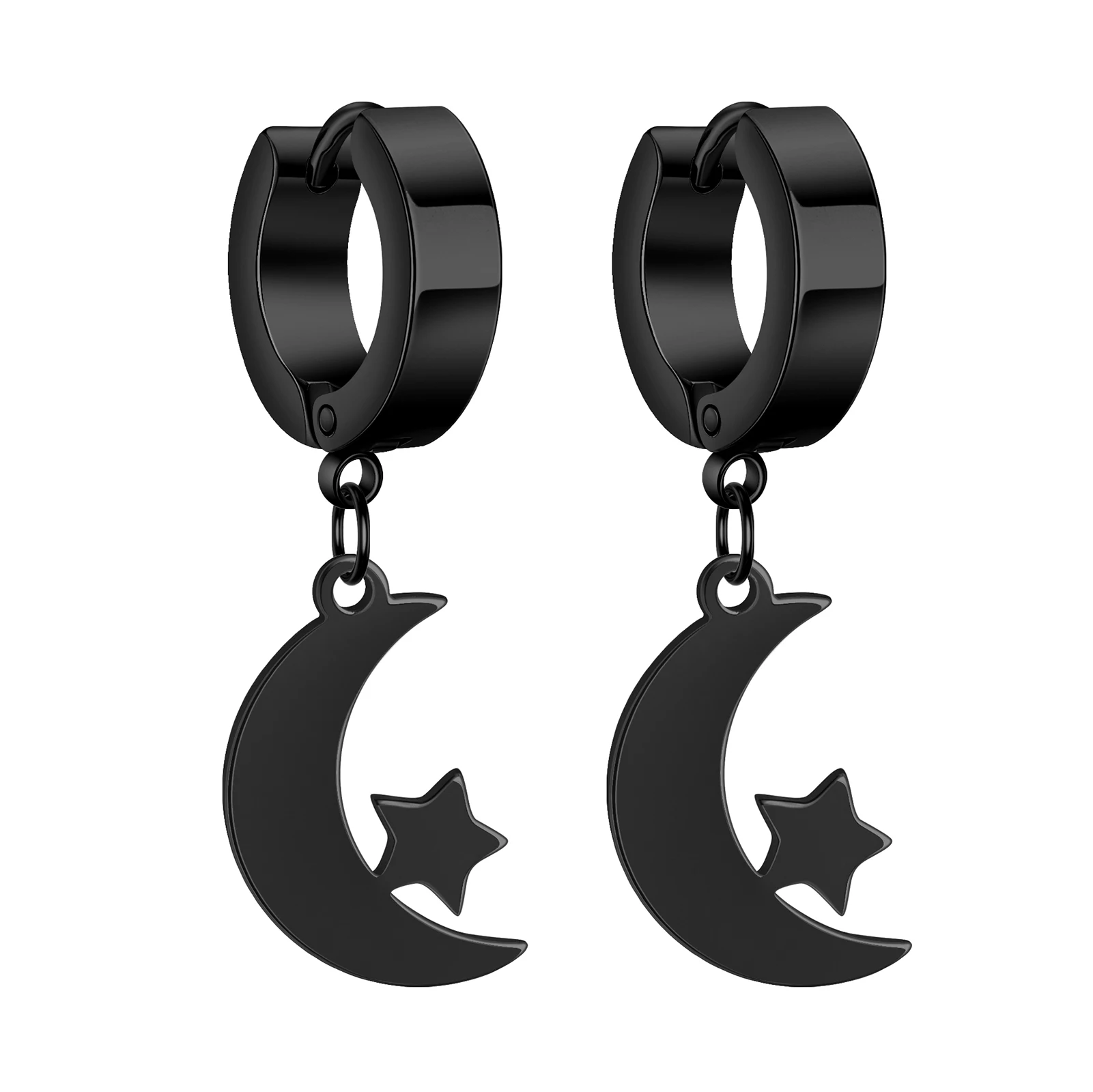 Kkjoy Edelstahl Neue Design Kette Hoop Ohrring Für Frauen Hohl Solide Stern Mond Anhänger Knorpel Ohrring Piercing Schmuck – Detail 4