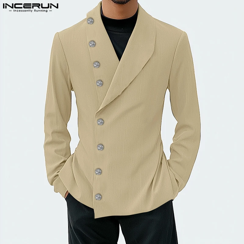 INCERUN Tops 2025 American Style Fashion Men's Button Design Suit Coat Casual Streetwear Solid Simple Long Sleeved Blazers S-5XL