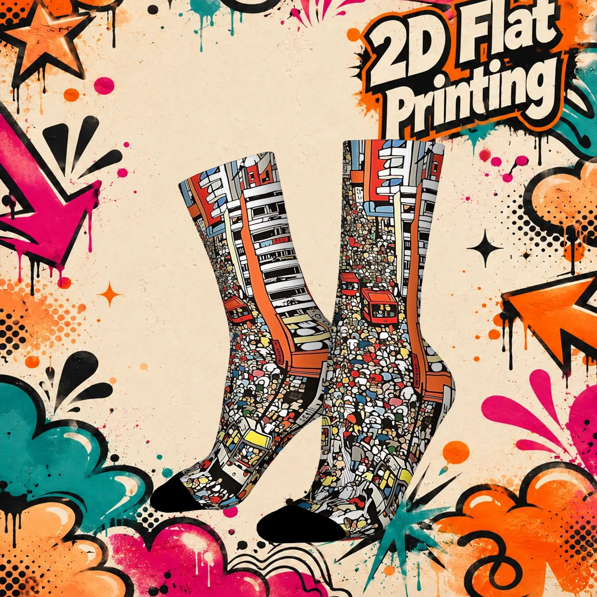 Fashion Vintage Mass Celebration Print Crazy Men's compression Socks Unisex  Funny Crew Sock