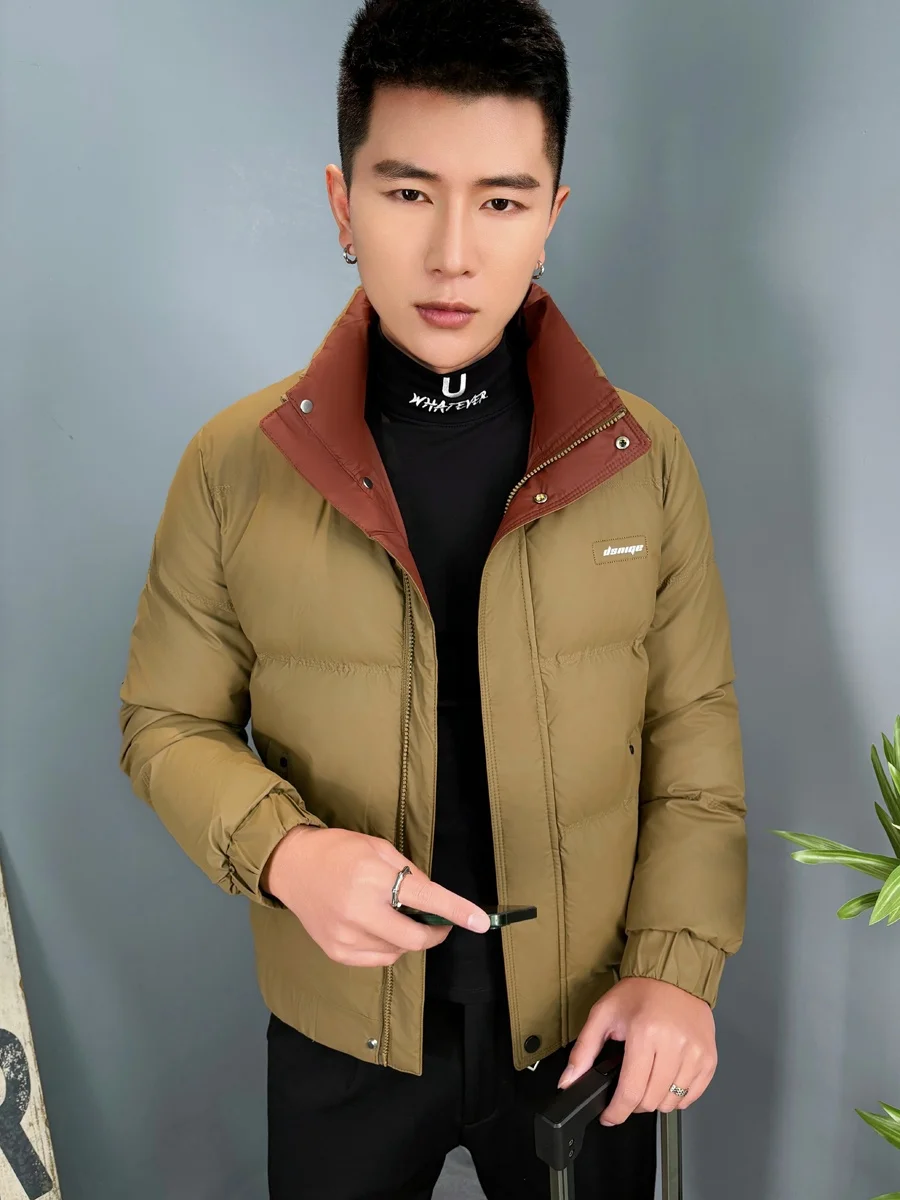 

Men's Slim Fit Cotton Jacket Stand Collar Thickened Warm Casual Short down Polyester Fiber Fashionable Winter Outerwear
