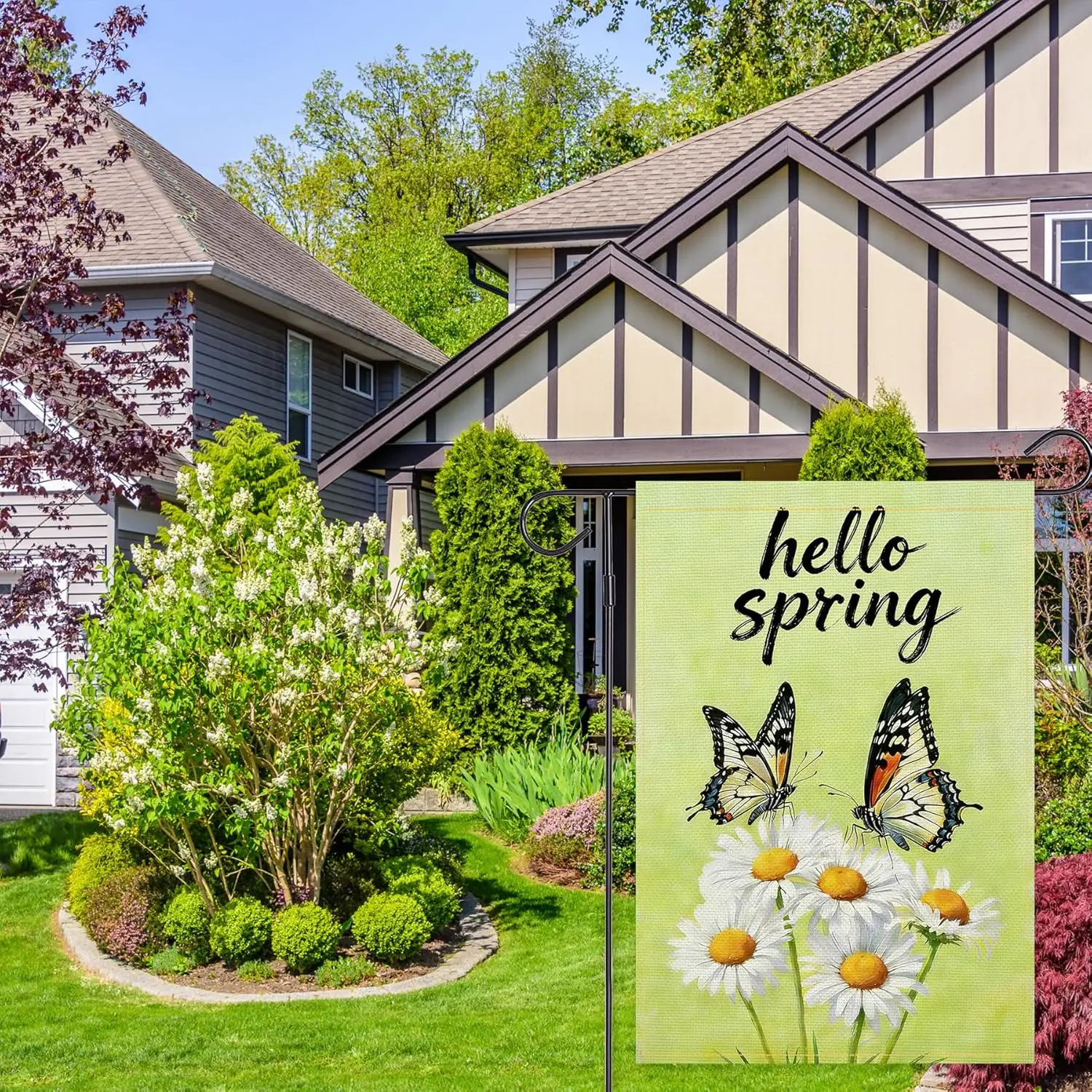 Balgardekor Daisy Flower Garden Flag Double Sided Butterfly Seasonal Floral Yard Ourdoor Decoration 12x18 Inch Outside Small GGO