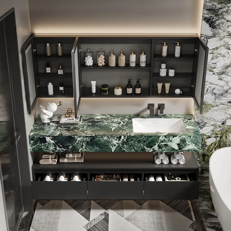 

rock slab ceramic seamless integrated basin, bathroom cabinet combination, bathroom washstand, sink washstand