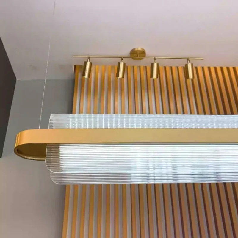 Italian Designer's Simple and Luxurious Stainless Steel Bar Shaped Personalized Creative LED One Line Pendant Light Restaurant