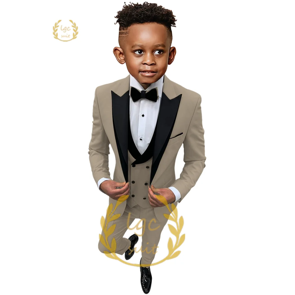 Costume à Revers pour Garçons, Veste + Gilet + Pantalon, sur Mesure, Smoking de ixde Mariage pour Enfants, 3 Pièces