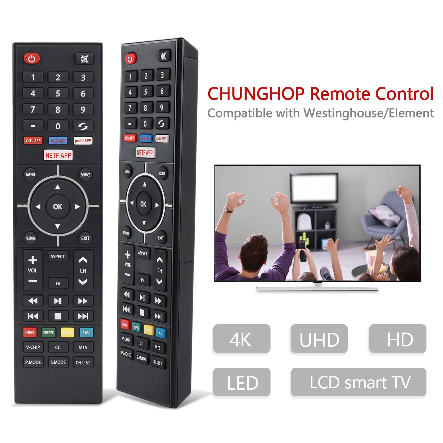 جهاز تحكم عن بعد جديد لتلفزيون وستنجهاوس الذكي UHD 4K WE50UB4417 WE55UB4417 WD40FB2530 WE55UDT108 مع وحدة تحكم VUDU Pandora