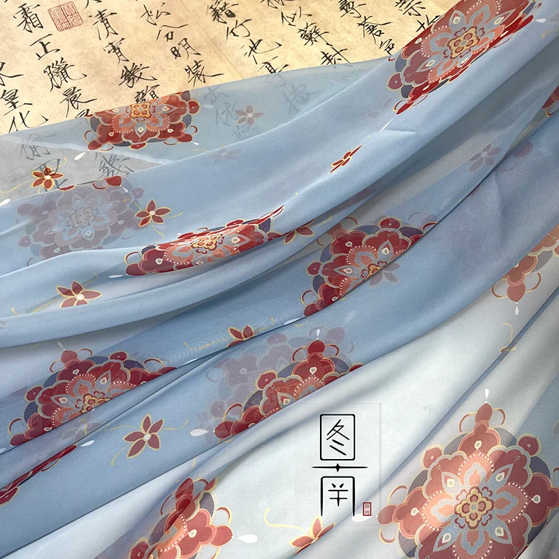 Chinese stlye Tang Dynasty style printed flowers fabric for DIY hanfu dress 1order=1pc(size:100x150cm)