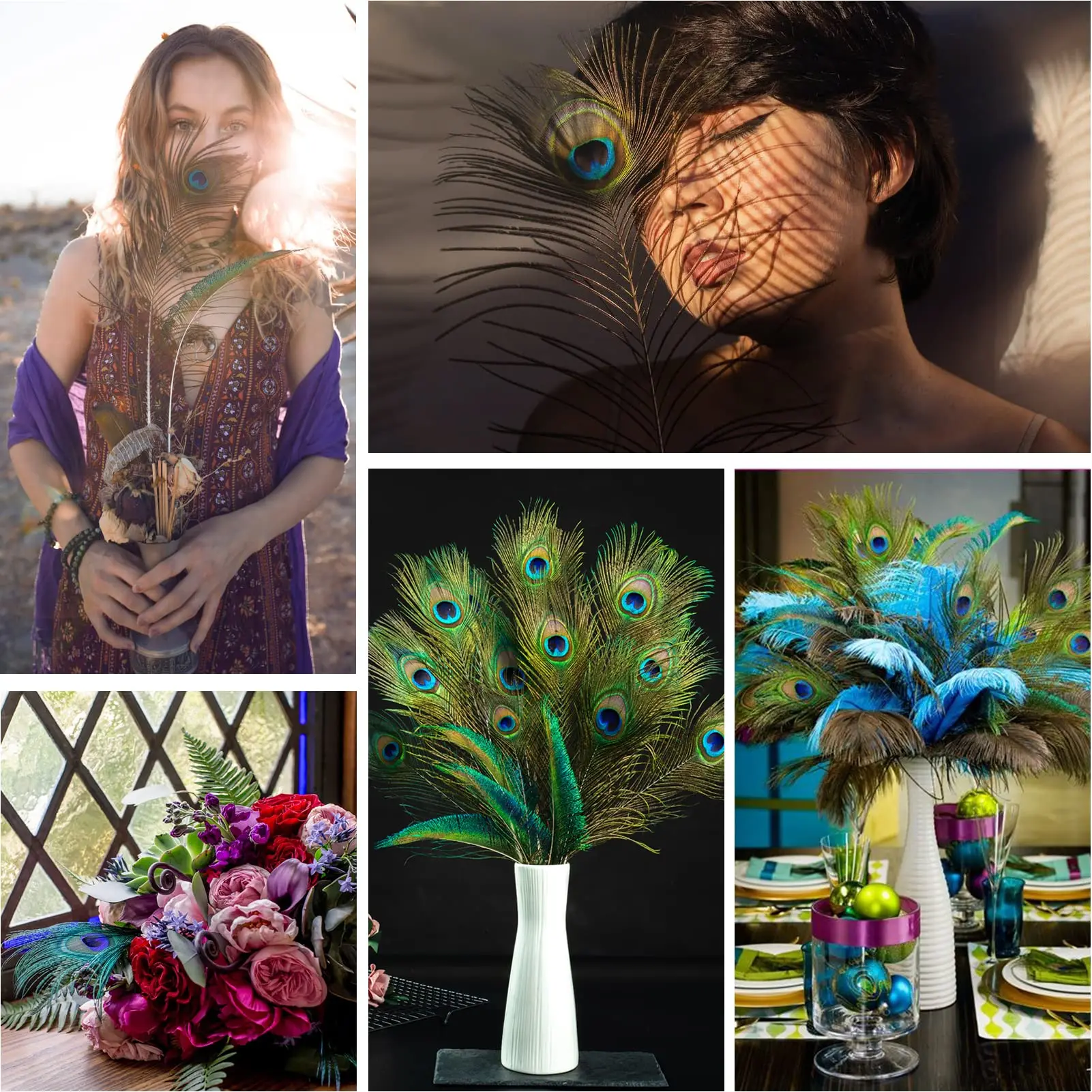 10Pcs Peacock Feathers Natural 25-30cm Bulk Mix Eye Feather for Crafts Vase Wedding Party Decoration Peacock Feathers Home Decor