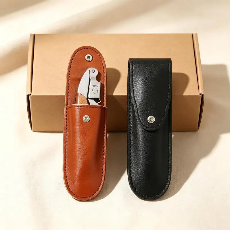 1Pcs Bottle Opener Leather Sheath Portable Snap Button Protective Cover Wear Resistant For Bottle Opener Outdoor Storage Carry