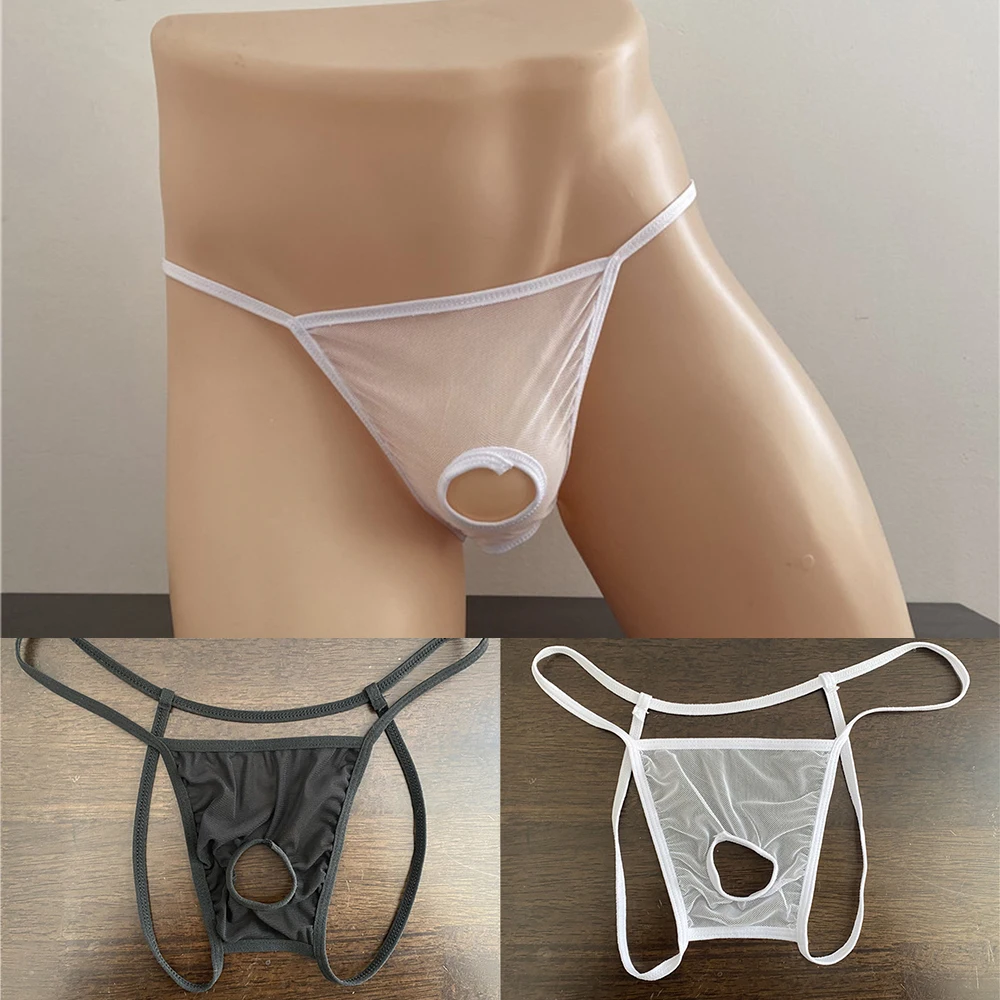 Cuecas sexy masculinas com buracos, lingerie exótica, fio dental, bunda aberta, costas em t, alças jock, calcinha transparente, tentação