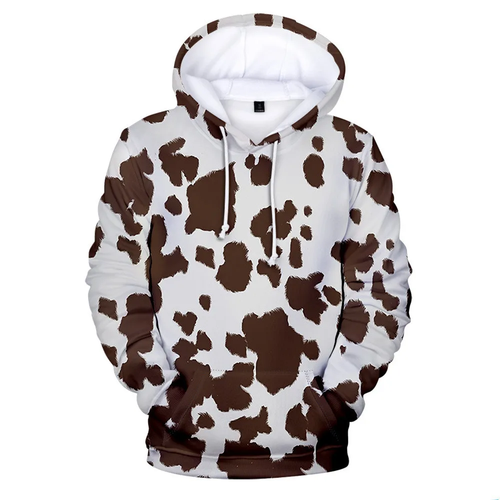 Sudadera con capucha con estampado de vaca para niños y niñas, ropa de calle Harajuku, jersey con capucha, ropa de marca, color blanco y negro