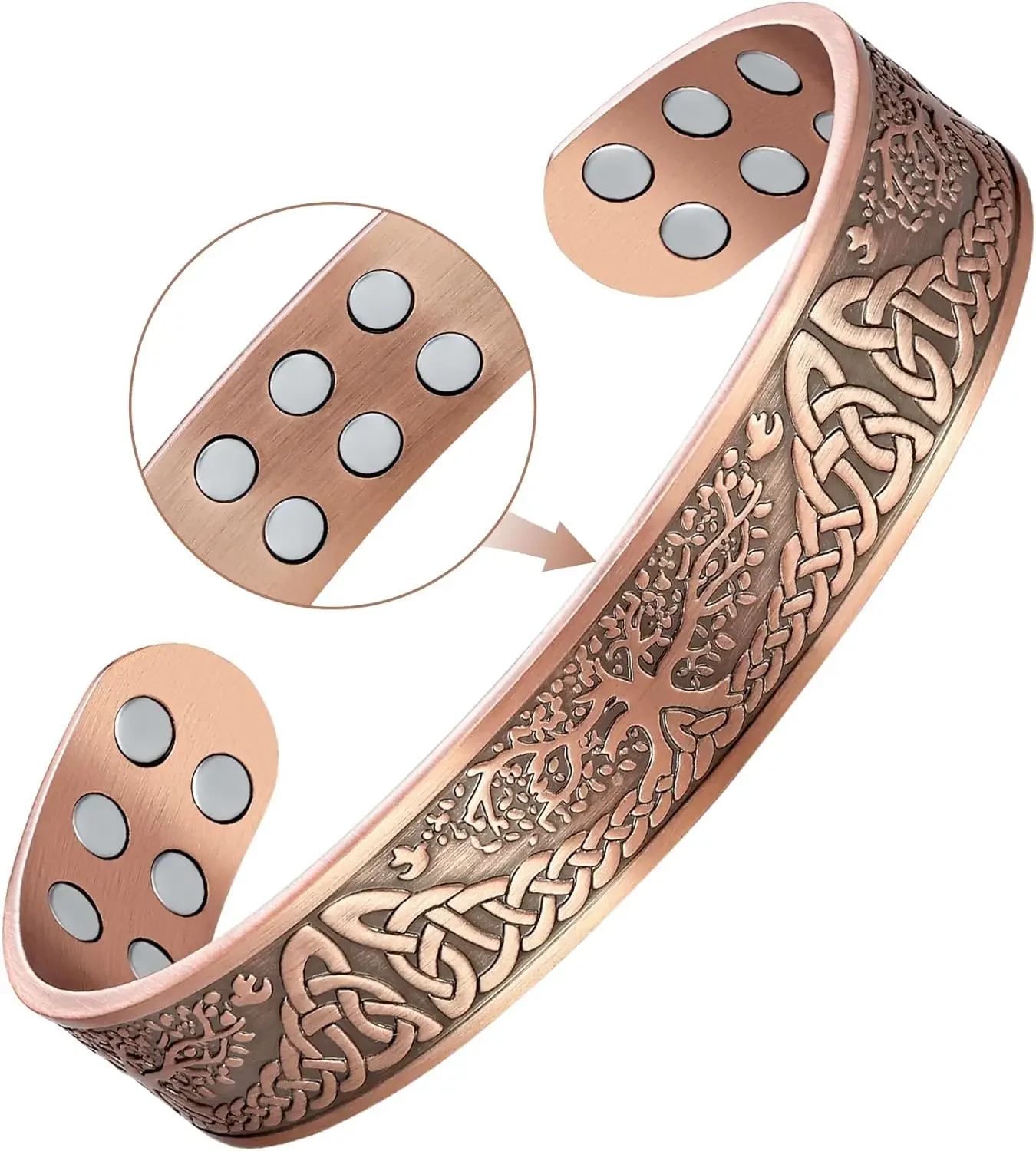 Popular Open Tree Pattern Bracelet Adjustable Curved Bracelet Red Copper Magnetic Bracelet for Women Men Jewelry Gifts