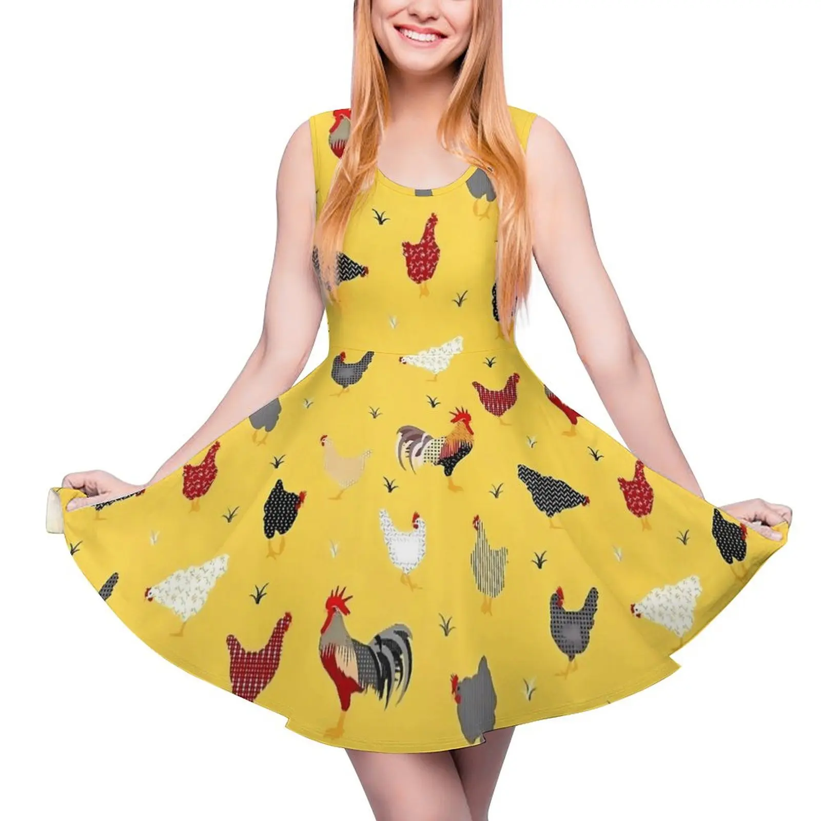 Chicken Farm Dress Animal Print Sexy Dresses Sleeveless Korean Fashion Skate Dress Women Graphic Vestidos Gift