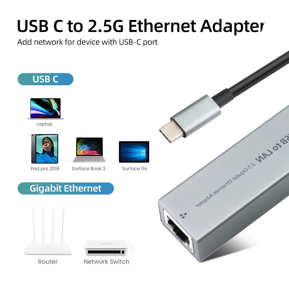 USB Ethernet Adapter Wired USB 3.0 2500Mbps Network Card 2.5G RJ45 Lan Adapter Gigabit Ethernet Connector For MacBook iPad Pro