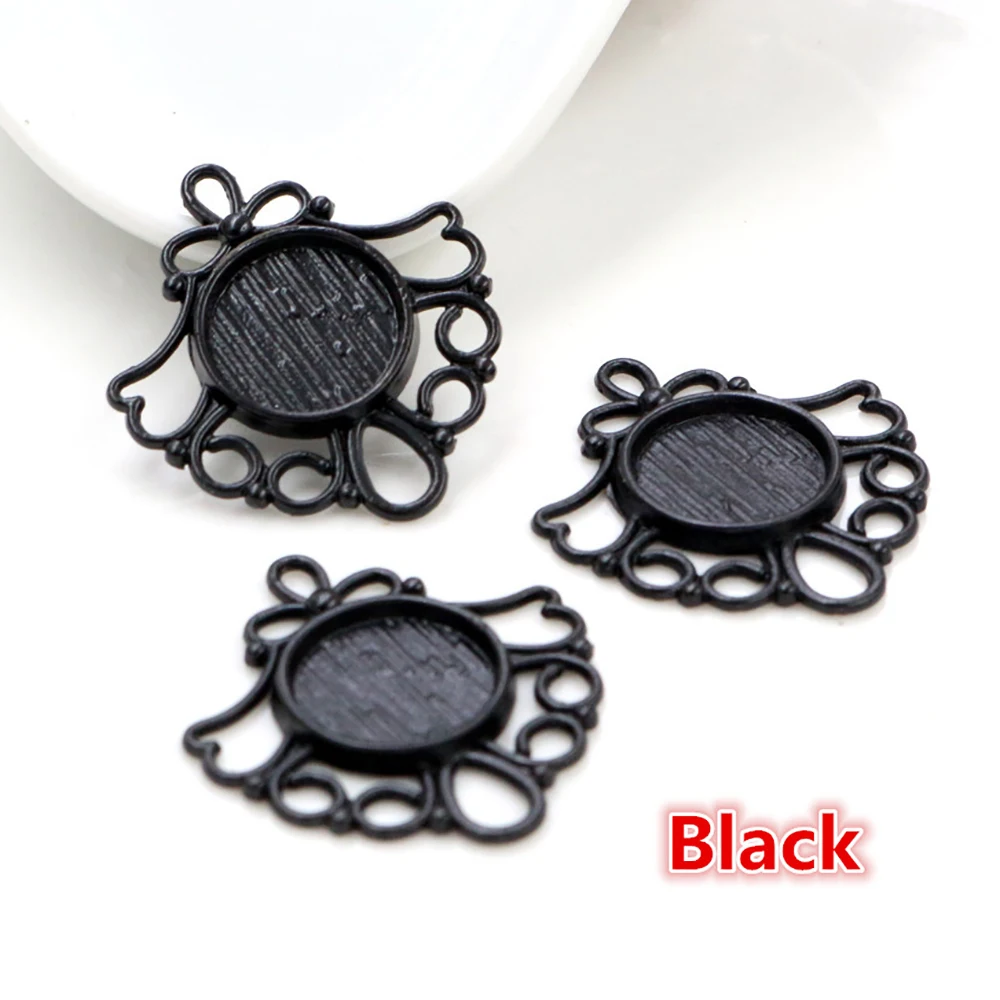20pcs 12mm Inner Size Antique Silver Plated and Bronze and Black Colors Fashion Style Cabochon Base Cameo Setting Charms Pendant