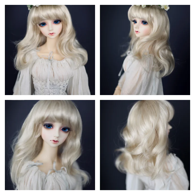 

JD045 Модный вьющийся парик из синтетического мохера BJD с полной челкой, костюм для размеров от 3-4 до 10-11 дюймов, аксессуары для волос для куклы с красивой волной