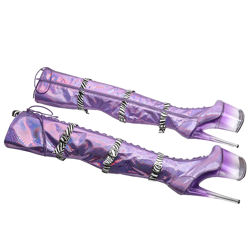 Leecabe 20CM/8inches Snake Upper with zebra-stripe young trend fashion High Heel platform stripper heel Pole Dance boot