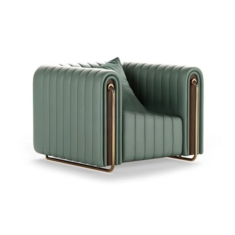 

Simple small apartment, leather art post-modern living room, fashionable metal minimalist model room sofa