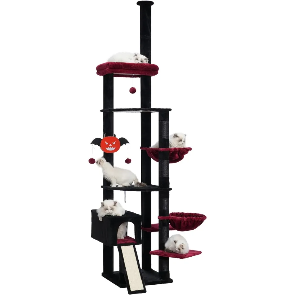 

Heybly Cat Tree 92.5-104.3 Inches with Hammock, Floor to Ceiling Gothic Cat Condo,Tall Cat Climbing Tower Adjustable with Scratc