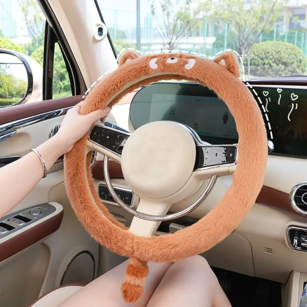 Anti-slip Car Steering Wheel Cover Animal Universal Steer Wheel Protector Plush Creative Winter Teering Wheel Cover Automobile