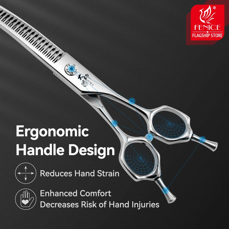 مقص Fenice الاحترافي للعناية بالحيوانات الأليفة مقاس 7/7.5 بوصة مقصات منحنية مع أسنان صغيرة مقصات تصفيف الشعر 70-75% #4