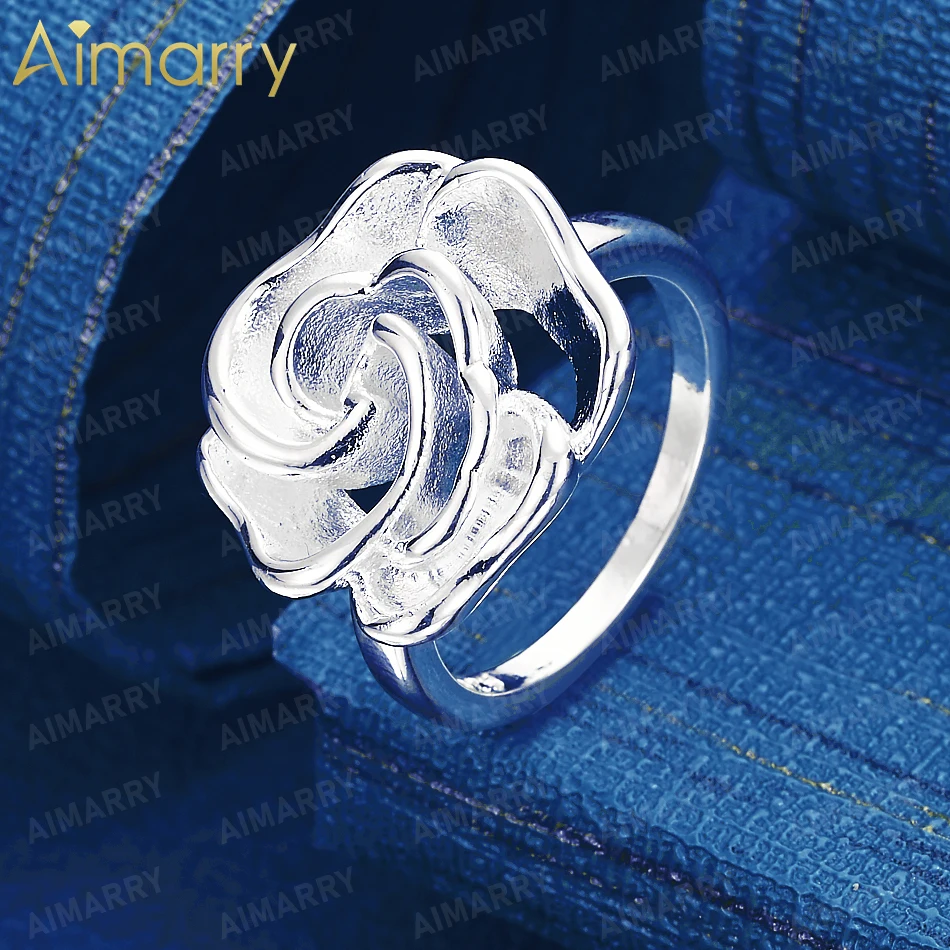 925 Sterling Silver 7-10# Frosted Three-dimensional Rose Ring for Women's Banquets and Weddings High-quality Fashion Jewelry