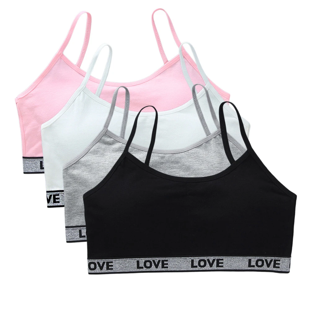 

1/4PCS Children Innerwear Cotton Girls Bra Removable Sponge Cup Puberty Girls Training Bras Breathable Teenage Girl Brassiere 14