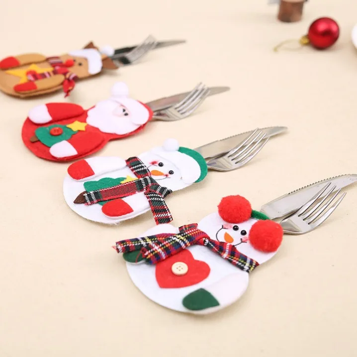 Christmas Elder Snowman Elk Doll Knife and Fork Cutlery Set Cloth Art Knife and Fork Set Decoration for XMAS Dining Table Decor