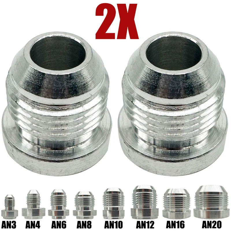 2X Aluminum Hose Fitting AN3 AN4 AN6 AN8 AN10 AN12 AN16 AN20 Male Weld On Fitting Adapter Weld Bung Hose Straight Fitting Silver