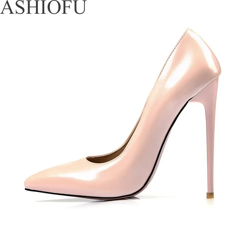 ASHIOFU New Hot Sale Ladies 12cm Super Heel Pumps Sexy Party Prom Dress Shoes Pointy Slip-on Wedding Fashion Evening Court Shoes