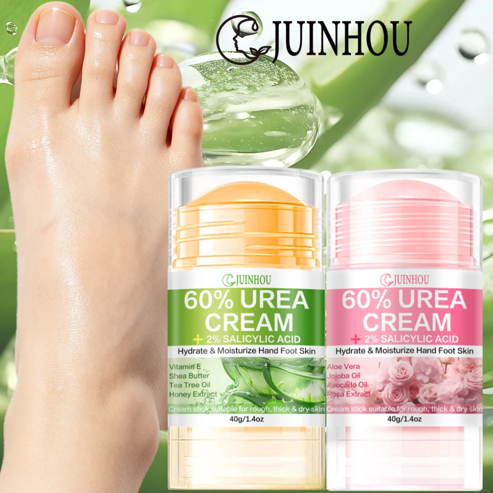 JUINHOU 2pcsPortable Foot Cream Stick Urea Aloe Rose Moisturizing Foot For Dry Feet Cracked Skin Heel Softener Foot Care Product