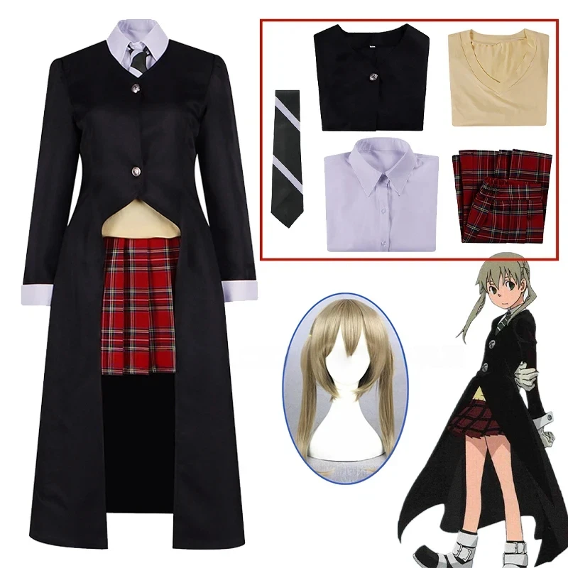 Maka Albarn Cosplay Anime Soul Eater Costume Women Girl Skirt Uniform Suit Wig Halloween Party Role Play Outfit Maka Cos Prop