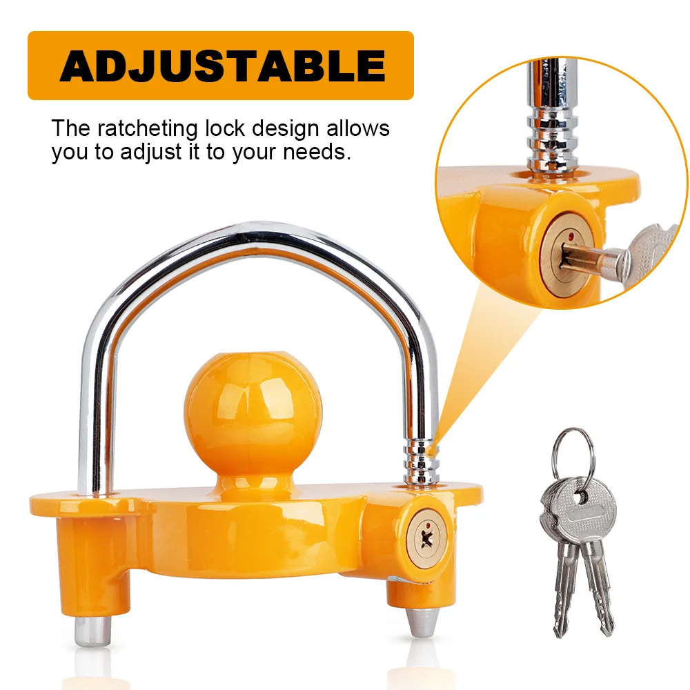 Yellow Universal Aluminum Heavy Duty Car Hitch Lock U-Bolt Anti-Theft Caravan Ball Coupler Trailer Accessories