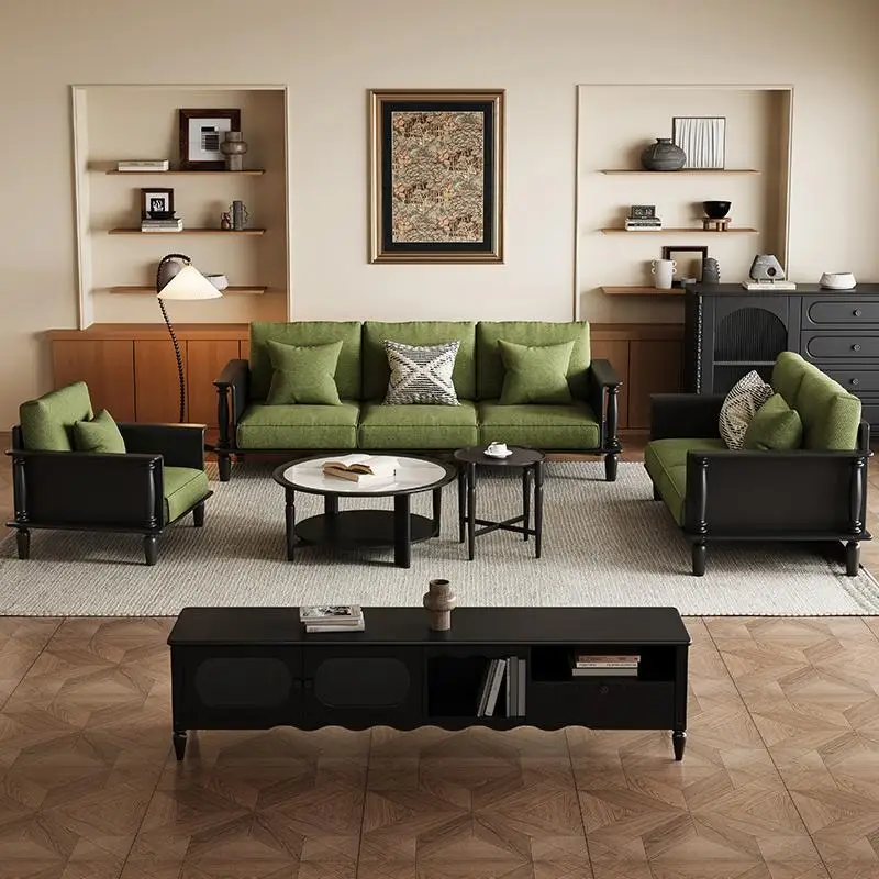 Solid wood sofa living room chair household small apartment straight row fabric sofa