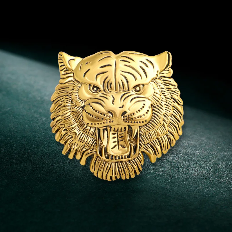 Retro Tiger Face Head Brooch Pin Metal Animal Brooches Men's Suit Shirt Badge Lapel Pins for Women Fashion Jewelry Accessories view 3