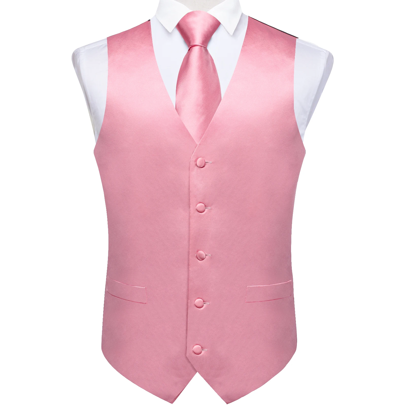 Fromal-chaleco de lujo para hombre, color rosa claro, sólido, cuatro estaciones, chaleco sin mangas, corbata, gemelos, pañuelo