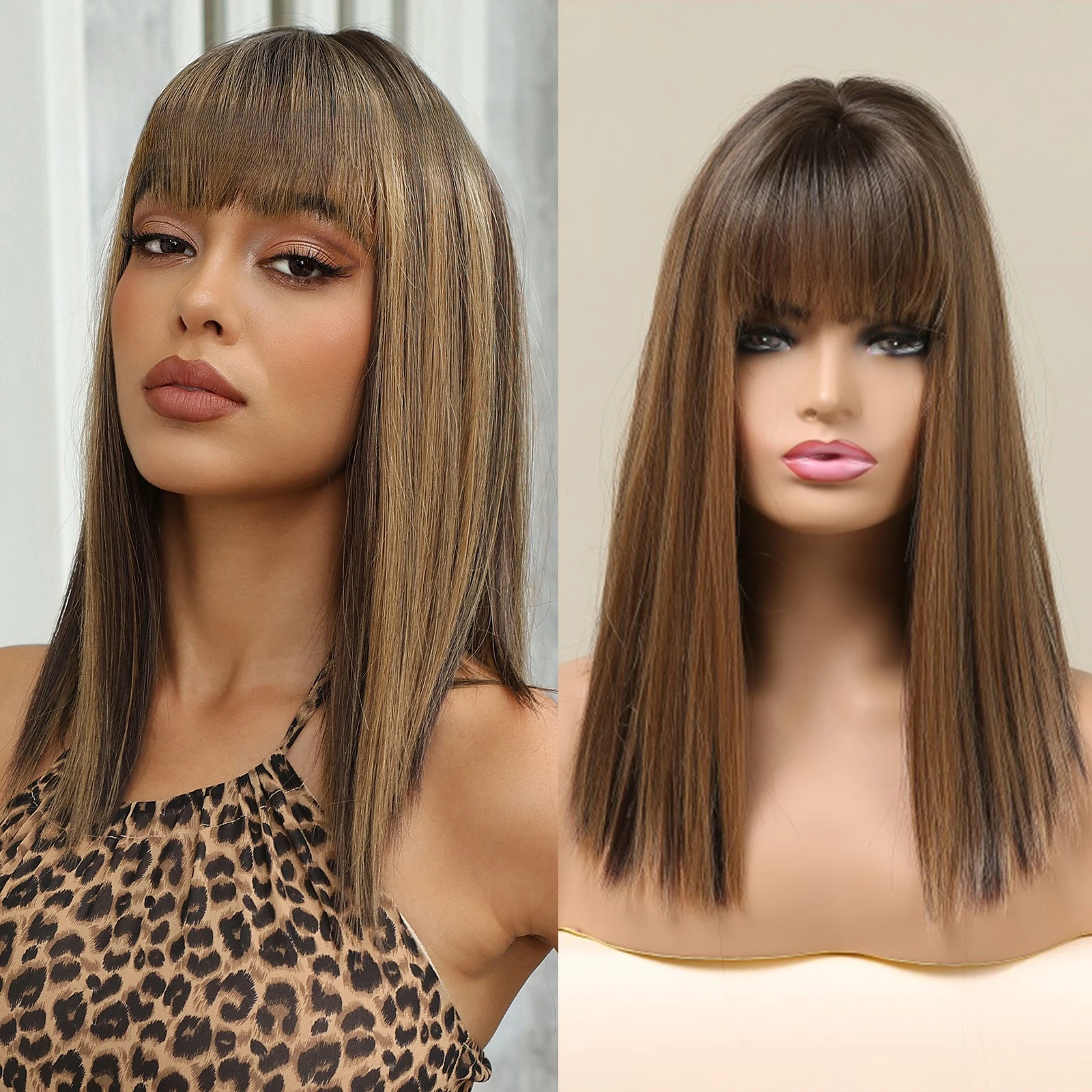 

Wig full head female summer nature comic bangs chunyu girl medium long hair collarbone hair styling face