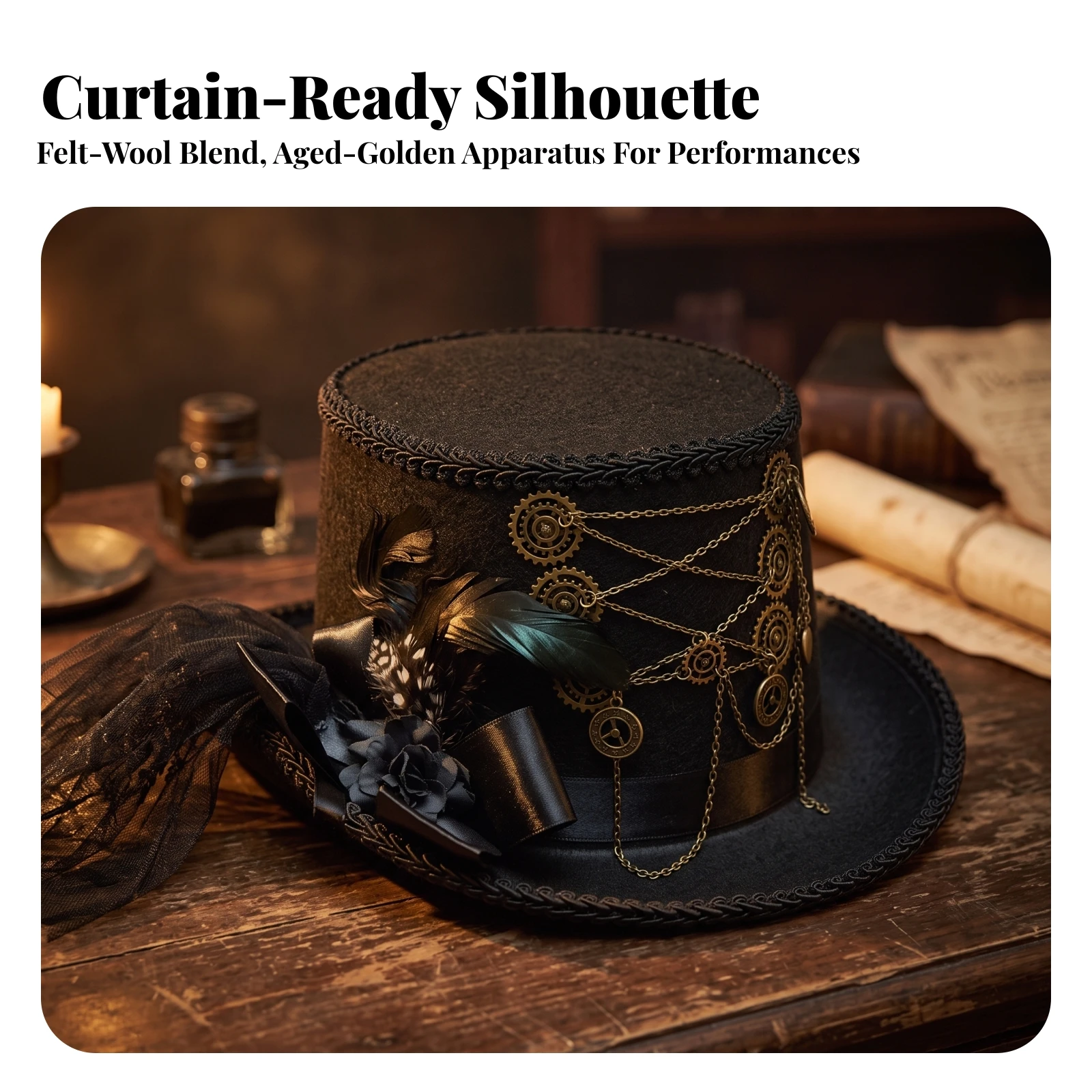 Steampunk Top Hat Theatrical Gothic Top Hat Gender-Neutral Adult for Cosplayers, Cosplay, Themed Parties