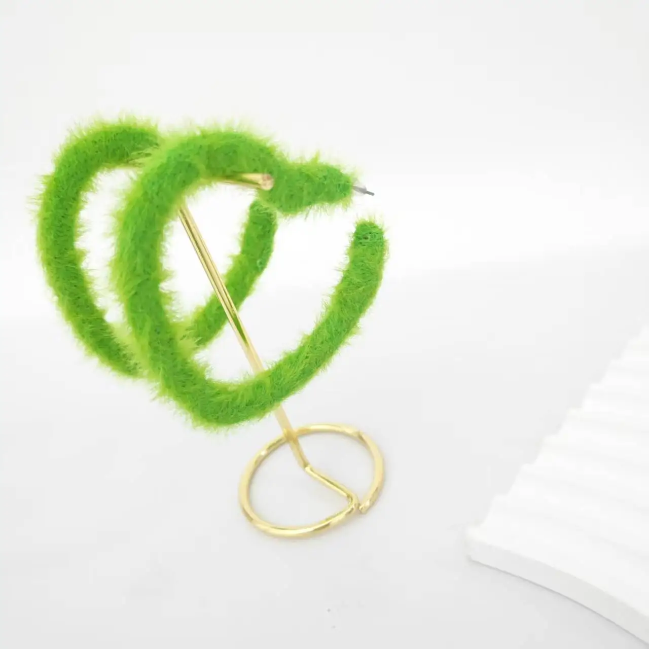 أزياء فو الفراء الكبير الأخضر القلب أقراط للنساء انخفاض الأقراط عيد الميلاد لطيف آذان مجوهرات هدايا #3