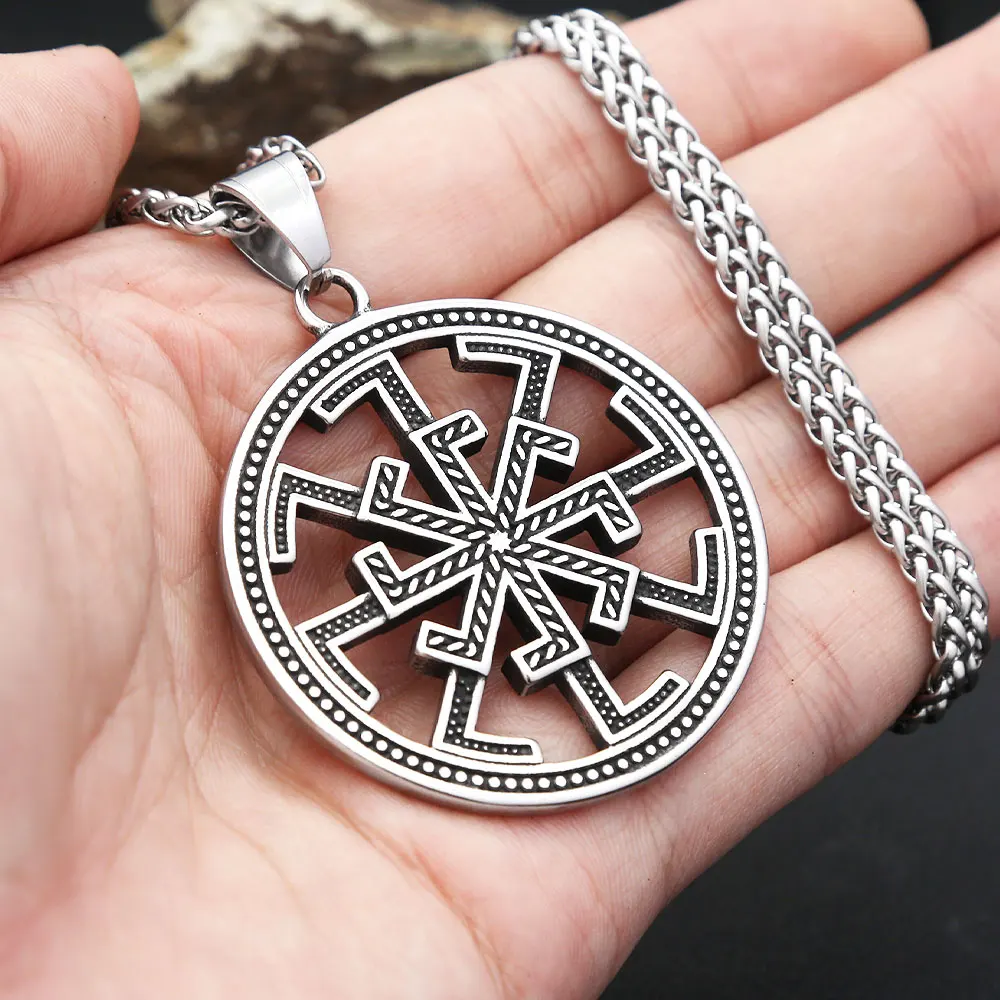 Fashion Vintage Viking Celtic Knots Pendant Stainless Steel Slavic Kolovrat Symbol Necklaces For Men Nordic Amulet Jewelry Gifts