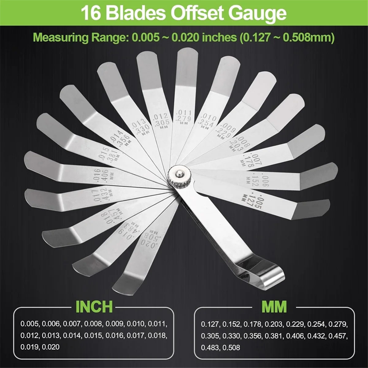 A002 Feeler Gauges Set, 32 Blades Tapered and 16 Blades Offset Feeler Gauge Set, Dual Marked SAE and Metric Feeler Gauge