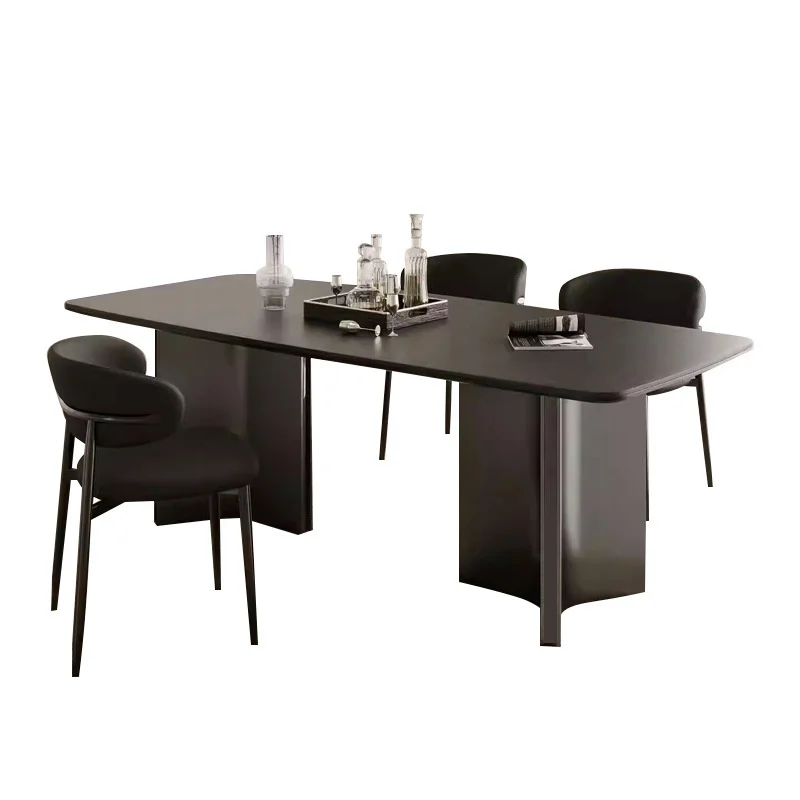

#High-End Modern Light Luxury Italian Minimalist Black Dining Table Chairs for Home or Restaurant Living Room Dining Room