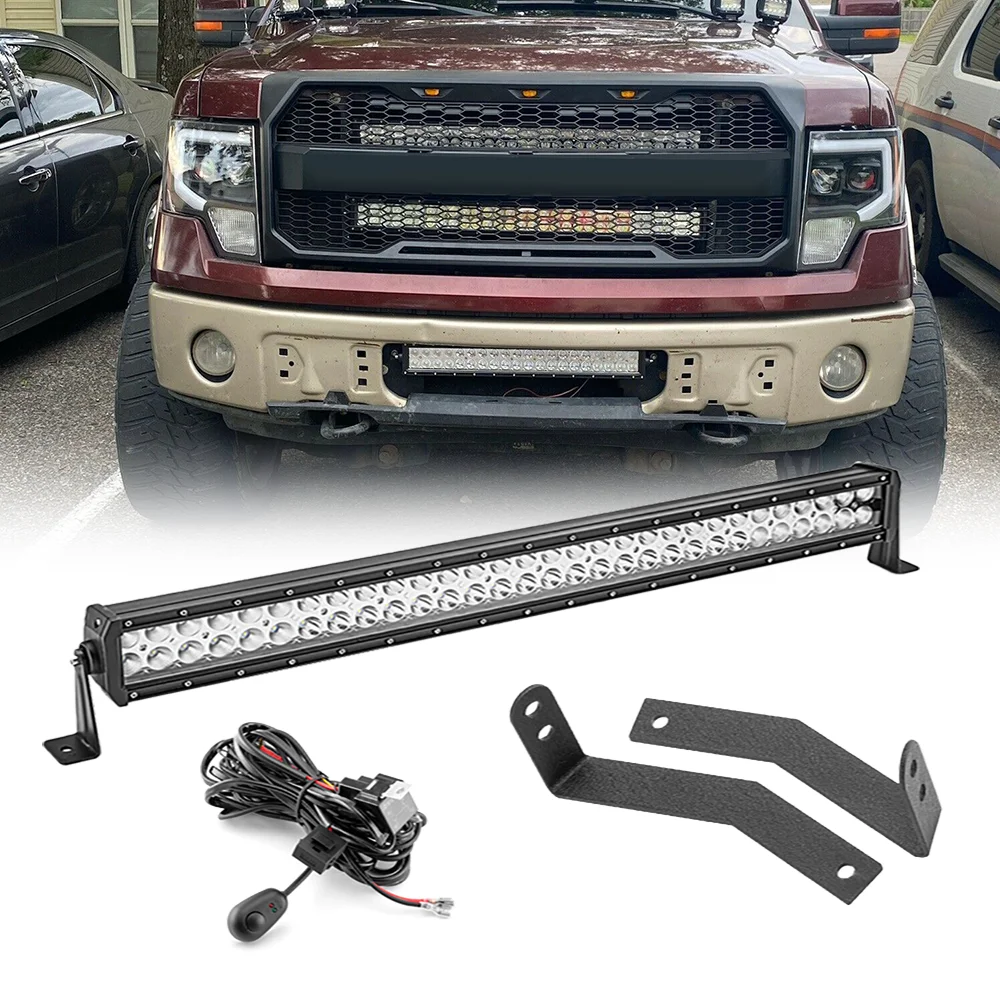 

Car Accessories 32" 180W Straight LED Light Bar + Hidden Bumper Grille Mounting Brackets w/ Wiring Kit For Ford F150 2009-2014